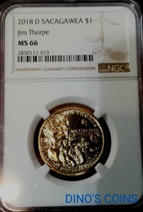 2018 D SACAGAWEA DOLLAR JIM THORPE NGC MS-66 016 - Picture 1 of 2