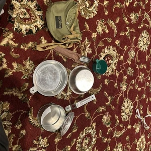 Kit de camping y bolsa de lona vintage de aluminio Palco para anidar desorden Boy Scouts años 60 - Imagen 1 de 16