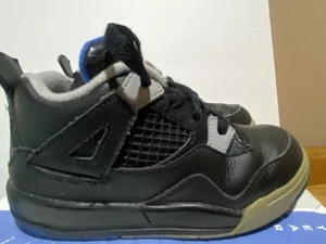 Air Jordan 4 Motorsport Alternate Boy 10C TD Black Blue Leather Low Lace-up - Picture 1 of 8