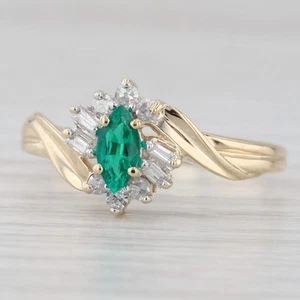 0.34ctw Lab Created Emerald Diamond Ring 10k Yellow Gold Size 8.25 - Picture 1 of 11