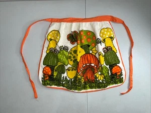 Vintage Retro 70er Jahre Pilz & Schmetterlinge Frottee Schürze mit orangem Rand - Bild 1 von 3
