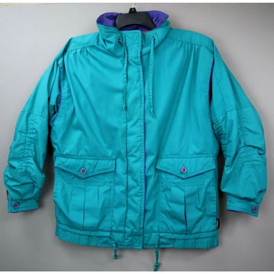 Vintage 90's IZZI Bomber Ski Jacket Blue Green Red Coat Womens XL Retro - Image 1 of 4