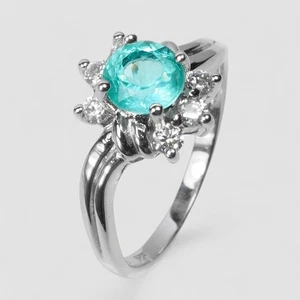 Stupendous Blue Paraiba Tourmaline 925 Sterling Silver White Gold Plated Rings - Picture 1 of 10