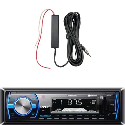 Pyle PLMRB29B Single DIN Bluetooth In-Dash Receiver, 12V Amplifier Booster Kit - Image 1 of 3