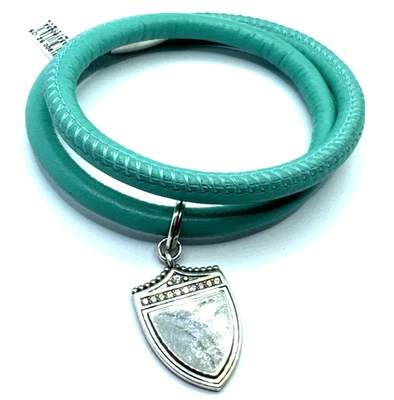Brighton Woodstock Jade Double Leather Bracelet 16in NWT + Shield Charm Foto 1 de 4