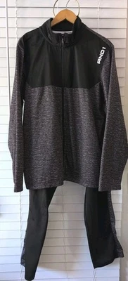 AND1 Conjunto de chándal de 2 piezas para hombre L negro gris bloque de color cremallera completa bolsillos delanteros  Foto 1 de 4