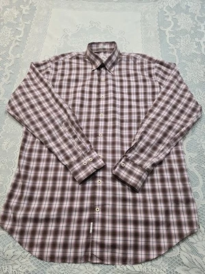 Camisa de vestir Peter Millar para hombre L marrón rosa a cuadros 100 % algodón abotonada Foto 1 de 4