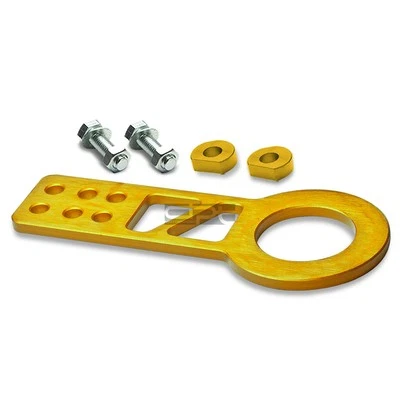 10MM 2.25"OPENING ALUMINUM GOLD RACING TOWING TOW HOOK HAULING KIT+BOLTS FRONT - Image 1 of 3