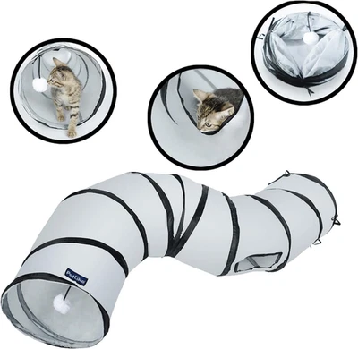 Túnel plegable para gatos S Way tubo emergente para mascotas escondite juguete de juego con pelota (S-Way, Foto 1 de 4