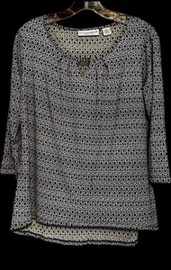 Sag Harbor Stretch Pullover Oberteil schwarz weiß geometrisches Muster Bluse 3/4 Ärmel S 4-6 - Bild 1 von 5