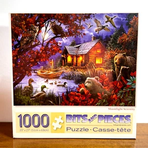 Bits and Pieces Puzzle 1000 Teile Puzzle Moonlight Serentiy Cabin Woods Pond - Bild 1 von 2