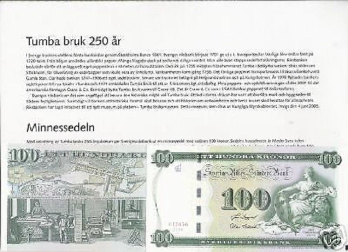 SWEDEN 100 KRONER P-68 2005 LION COMMEMORATIVE UNC CURRENCY MONEY NOTE+ FOLDER - Image 1 of 3
