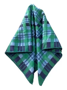 Vintage Vena Plaid Square Scarf Navy Blue Green Lightweight Handkerchief Retro - Picture 1 of 6