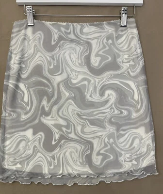 NWT Arizona Jean CO Womens Mesh Mini Skirt Size M Grey Marble Elastic Waist - Image 1 of 4