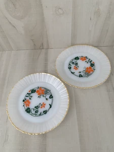 VTG Set of 2 TERMOCRISA MILK GLASS 8.75" Plates Orange Flowers Mexico Gold Rim - Picture 1 of 11
