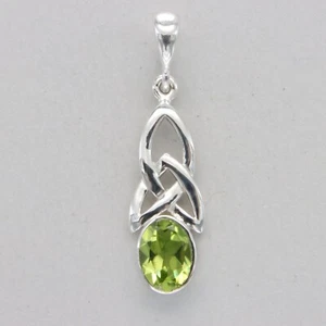 Colgante Celta Peridoto Ovalado Verde Piedras Preciosas Genuinas - PLATA ESTERLINA 925 #23e - Imagen 1 de 9