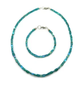 Women's Green Czech Glass Baby Pillow Bead Necklace & Bracelet Set - Picture 1 of 4