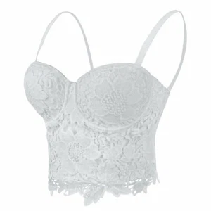 ELLACCI Women's Floral Lace Bustier Crop Top Gothic Corset Bra Tops White - Picture 1 of 9