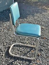 Vintage Retro Tubular Chrome Chair with Turquoise Blue Vinyl Upholstery 