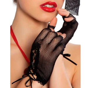 Fingerless Fishnet Gloves Lace Up Wrist Length Black or White GLF - Picture 1 of 4