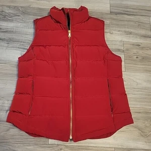 Talbots Duck Down Puffer Vest Womens Petite Red Mock Neck Full Zip - Picture 1 of 11