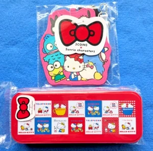 Sanrio Hello Kitty Tin Cases Characters Pass Case with reel Set of 2 Brand New - Picture 1 of 6