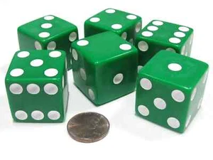 Koplow Games Set of 10 19mm Opaque Jumbo Dice - Green with White Pip - Picture 1 of 1