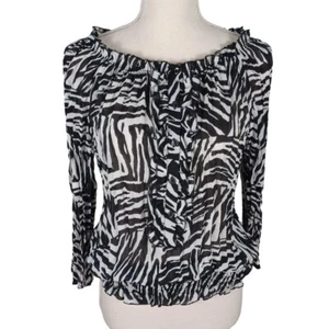 Zebra Print Blouson Petite Large Black/White -Accordion Pleats -ND New Direction - Picture 1 of 17