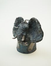 Elephant Small Figurine Vintage Bell Gray Ceramic Handmade Wall Hanging Animal