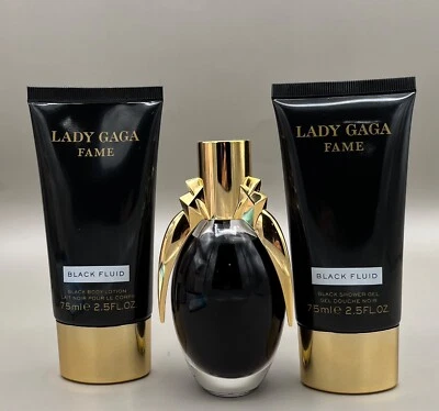 Lady Gaga Fame Black Fluid  3pc set 50ml EDP,75ml  gel  75ml body lotion women - Image 1 of 4