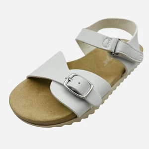 Toddler Girls White Sandals Hook & Loop Back Strap Buckle Open Toe Summer Shoes - Picture 1 of 5