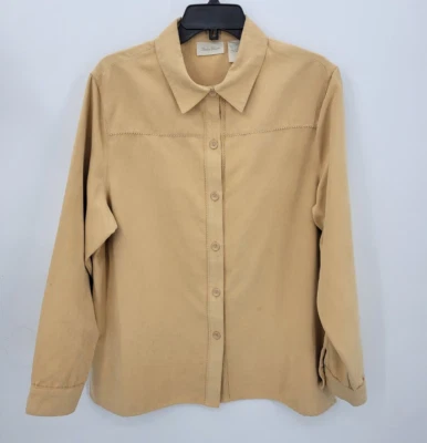 Camisa vaquera occidental de manga larga de gamuza sintética tostada grande Studio Works Top para mujer Foto 1 de 4