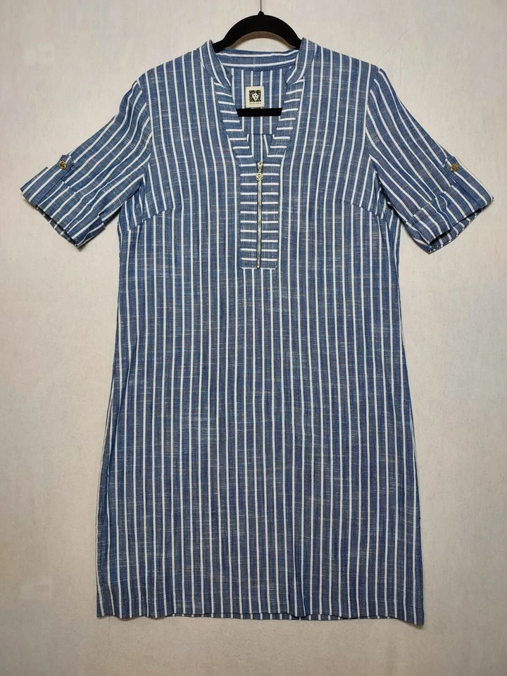 Vestido Camisa De Colección Anne Klein Talla 4 Azul Playa Vaina Costera Lagenlook Versátil Foto 1 de 4