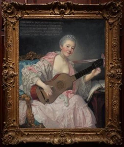 Arte de pintura al óleo antiguo hecho a mano retrato feMale mujer guitarra sobre lienzo 24"x36" - Imagen 1 de 2