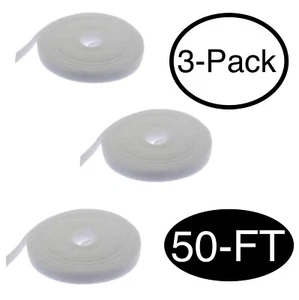 X3 50 Fuß Rolle Selbstbefestigender Haken & Schlaufe Wiederverwendbar Kabelbinder Befestigungsband Weiß - Bild 1 von 1