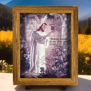 Jesus Knocking Shadow Box Framed Print by Warner Sallman Revelation 3:20 Vintage - Picture 1 of 8