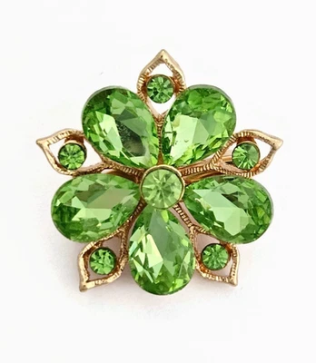 Peridot green rhinestone crystal flower pin - Image 1 of 4
