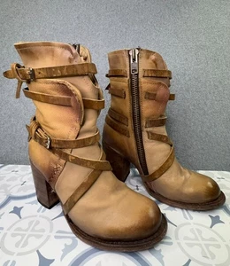 Freebird by Steven Baker Baker Harness Boots Women's 8 Burnished Tan Leather - Picture 1 of 14