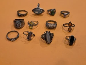 VINTAGE LOT OF (12) 925 STERLING SILVER RINGS - Picture 1 of 14