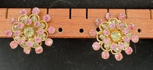 Pendientes de clip Sputnik floral blanco rosa y dorado C1244 - Imagen 1 de 4