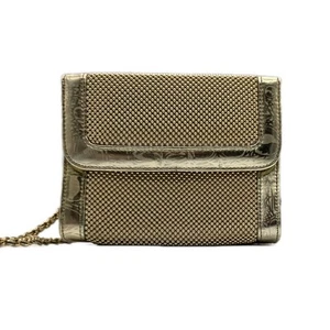 Vintage Whiting And Davis Gold Metal Mesh Structured Shoulder Bag With Mirror - Picture 1 of 9
