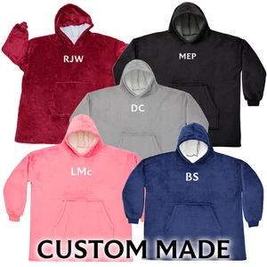 CUSTOM INITIALS Embroidered Oversized Hoodie Hooded Blanket Comfy Sherpa Fleece - Picture 1 of 17