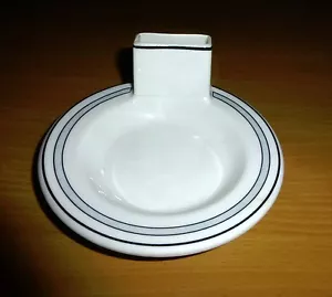 Vintage Aschenbecher Streichholzbuchhalter Restaurant Porzellan Syrakus schwarz blau grau Bänder - Bild 1 von 4