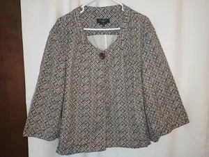 Talbots 20W Swing Jacket Brown Geo Print Cropped Office Classic Mature 60s - Picture 1 of 14