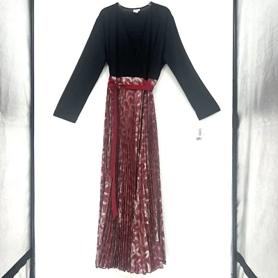 LuLaRoe Deanne Elegante Vestido Envolvente Para Mujer Manga Larga Falda Plisada Negro y Rojo Foto 1 de 4