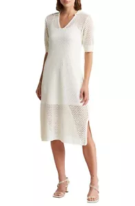 Steve Madden $89 Short Sleeve Open Knit Crochet Ivory Midi Dress Size M NWT - Picture 1 of 3