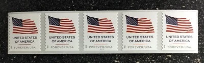 2025USA #6018 Forever US Flag - PNC Plate (#P111) Coil Strip of 5 APU SPACES - Image 1 of 2