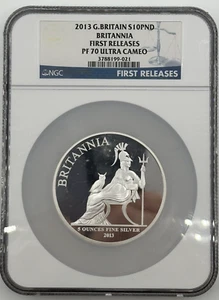 2013 G Britain 10 Pound 5-OZ Silver Britannia First Release NGC PF70 Ultra Cameo - Picture 1 of 3