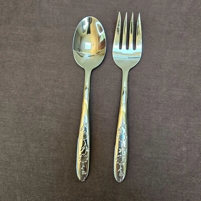 Cubiertos florales de acero inoxidable Sears Roebuck WOOD DALE cucharadita individual y 1 tenedor para ensalada Foto 1 de 4