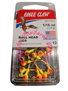 Eagle Claw WBH116-9 Ball Head 1/16oz YELLOW & ORANGE Fishing Jig Head Lure 10pk - Picture 1 of 2